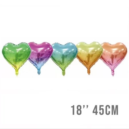 50 Unid Balão Coração Arco Iris Degrade 45 Cm 18 Polegadas